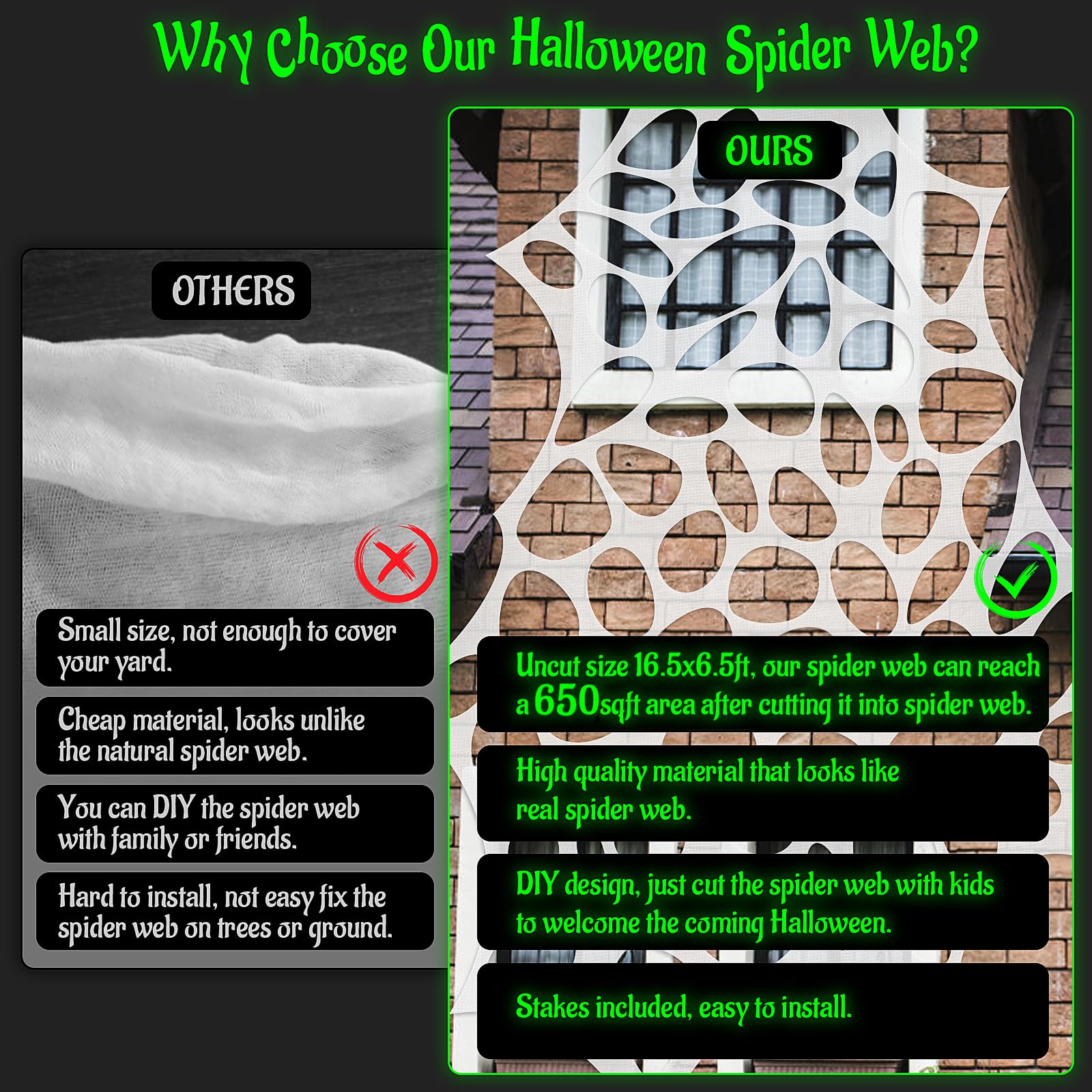 Giant Halloween SPI-der Web, 650sqft Stretchy Beef Netting Halloween SPI-der Web Outdoor Decoration Cut-Your-Own Netting SPI-der Webbing for Halloween Decor, Yard, Roof, Garden