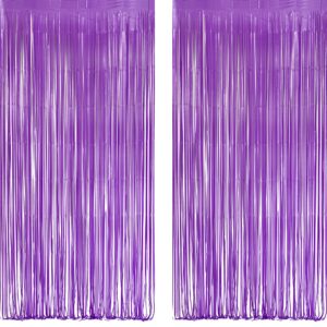 purple foil fringe party backdrop - greatril party streamers for mermaid/butterfly/wednesdays/star birthdays party decoration - 3.2ft x 8.2ft - 2 packs