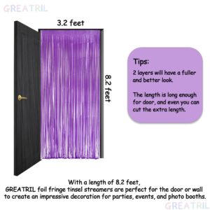 Purple Foil Fringe Party Backdrop - GREATRIL Party Streamers for Mermaid/Butterfly/Wednesdays/Star Birthdays Party Decoration - 3.2ft X 8.2ft - 2 Packs