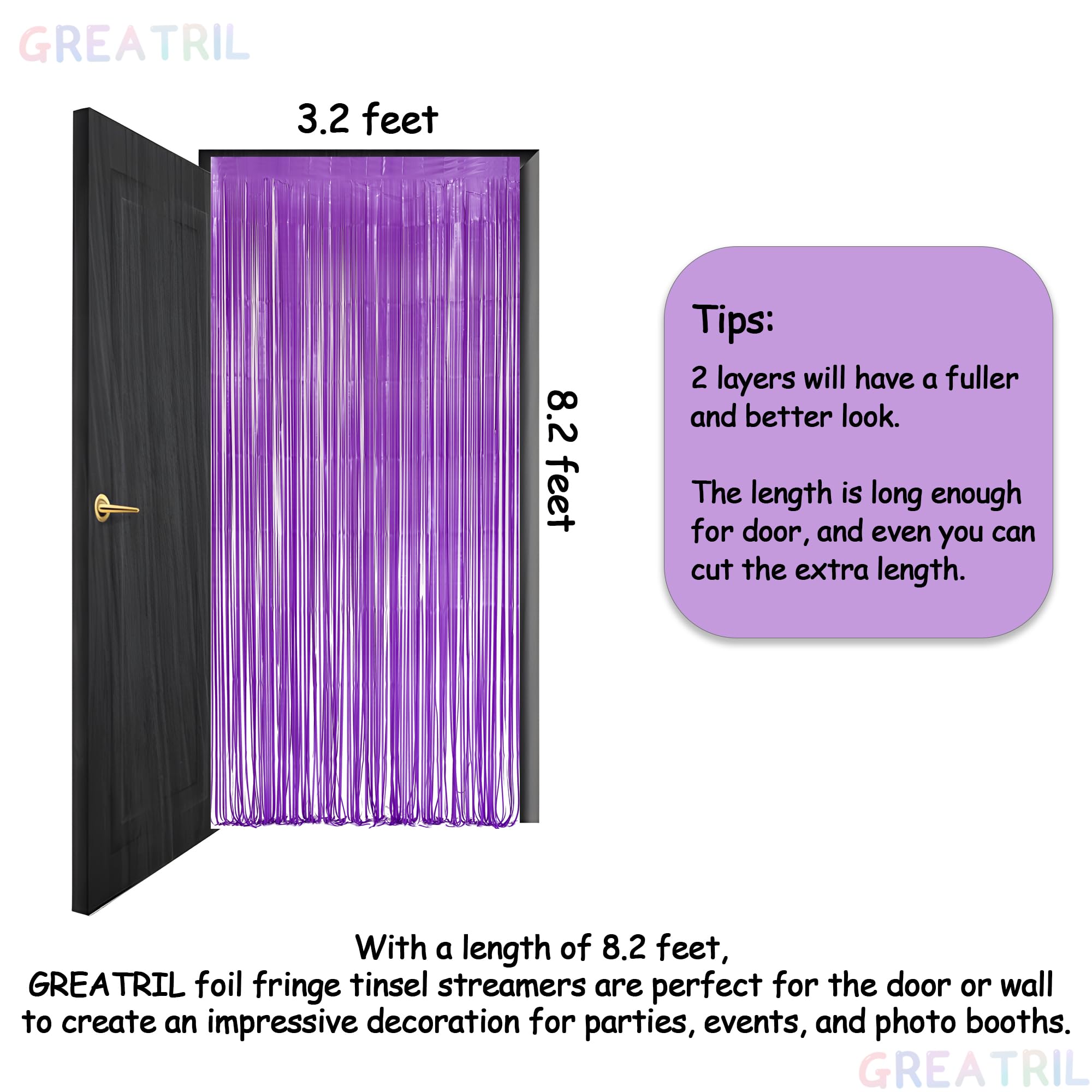 Purple Foil Fringe Party Backdrop - GREATRIL Party Streamers for Mermaid/Butterfly/Wednesdays/Star Birthdays Party Decoration - 3.2ft X 8.2ft - 2 Packs