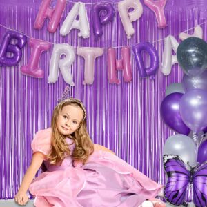 Purple Foil Fringe Party Backdrop - GREATRIL Party Streamers for Mermaid/Butterfly/Wednesdays/Star Birthdays Party Decoration - 3.2ft X 8.2ft - 2 Packs