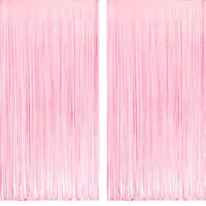 pastel pink party backdrop decoration - greatril coral pink foil fringe streamers for baby/valentines/cowgirl/sweet/cloud/unicorn/princess themed - 3.2ft x 8.2ft - 2 packs