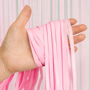 Pastel Pink Party Backdrop Decoration - GREATRIL Coral Pink Foil Fringe Streamers for Baby/Valentines/Cowgirl/Sweet/Cloud/Unicorn/Princess Themed - 3.2ft X 8.2ft - 2 Packs