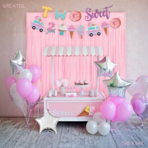 Pastel Pink Party Backdrop Decoration - GREATRIL Coral Pink Foil Fringe Streamers for Baby/Valentines/Cowgirl/Sweet/Cloud/Unicorn/Princess Themed - 3.2ft X 8.2ft - 2 Packs