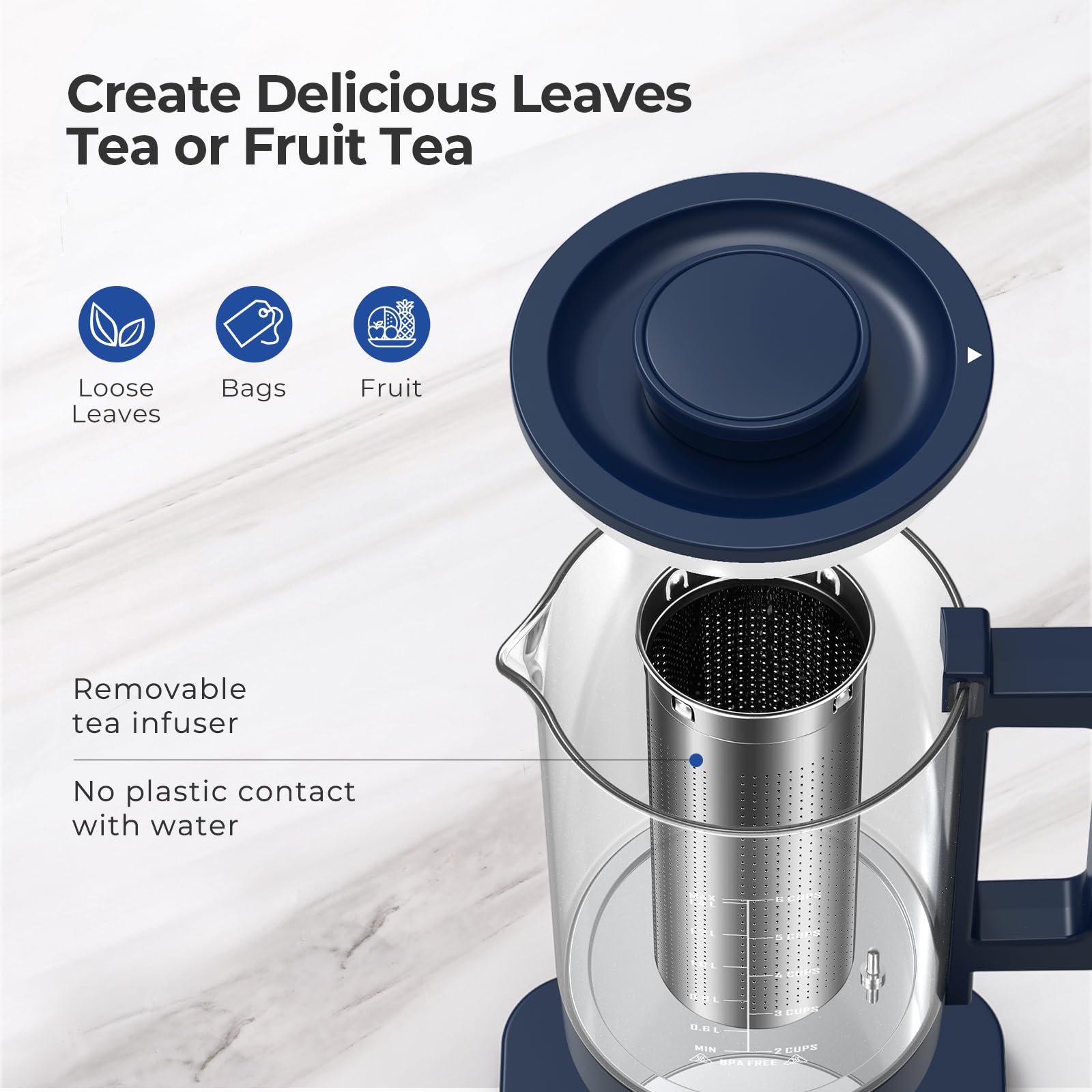 Northmas Electric Kettle, Temperature Control Glass Kettle with Stainless Tea Infuser, Accurate Temperature to 5℉, 1200W Rapid Boiling & 6 Hours Keep Warming, 1.4L Volume