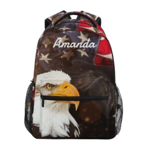 mftjyo custom north american bald eagle flag backpack for boys girls personalized backpack 3rd 4th 5th grade your name school bag kids bookbag elementary laptop daypacks