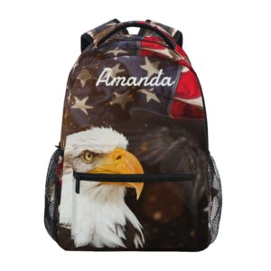 MFTJYO Custom North American Bald Eagle Flag Backpack for Boys Girls Personalized Backpack 3rd 4th 5th Grade Your Name School Bag Kids Bookbag Elementary Laptop Daypacks