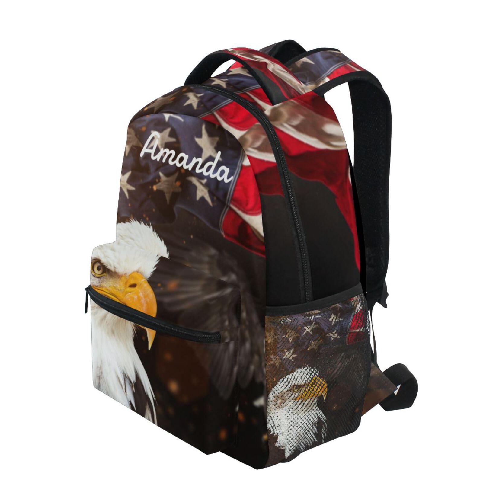 MFTJYO Custom North American Bald Eagle Flag Backpack for Boys Girls Personalized Backpack 3rd 4th 5th Grade Your Name School Bag Kids Bookbag Elementary Laptop Daypacks