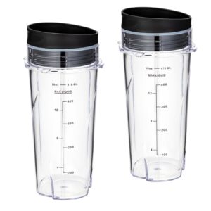 16oz replacement cups for ninja qb3001ss fit compact personal blender, with lids- 2 pack.