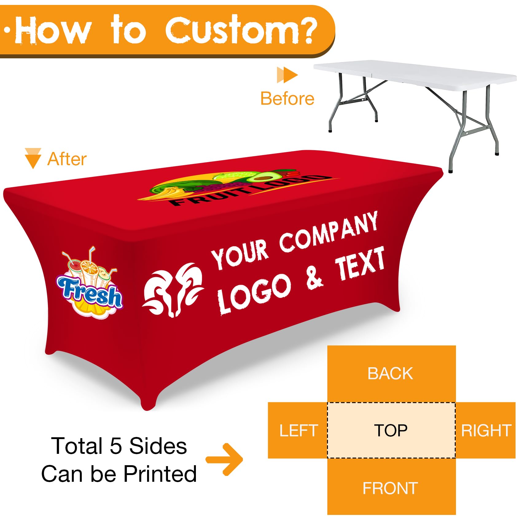 Custom Table Cloth with Business Logo Custom Tablecloth Custom Table Runner with Business Logo Promotional Items Your Logo Table Banner Sign Personalized Table Cloth (Rectangular Spandex 6 FT)