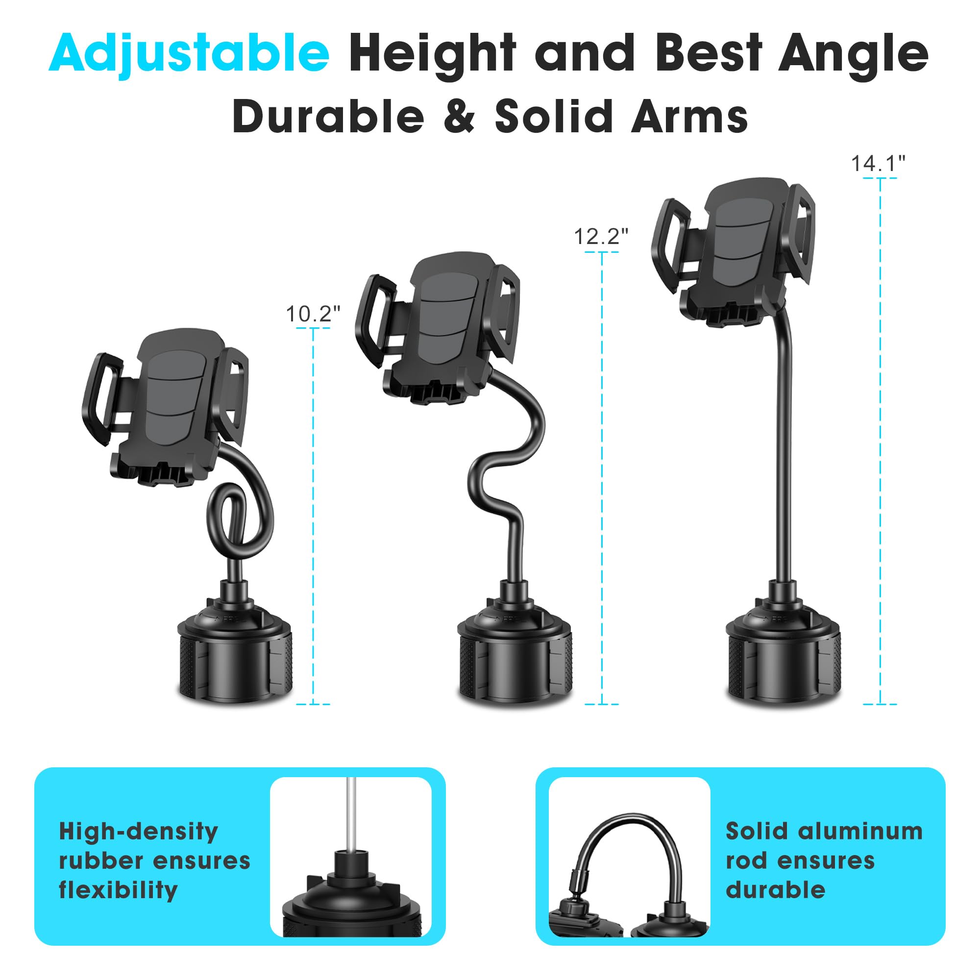 USBERG Cup Holder Mobile Phone Holder, Upgraded Universal Cup Holder, Adjustable, Expandable Base, Suitable for car Trucks, Compatible with iPhone, Samsung, Google, and All Phones