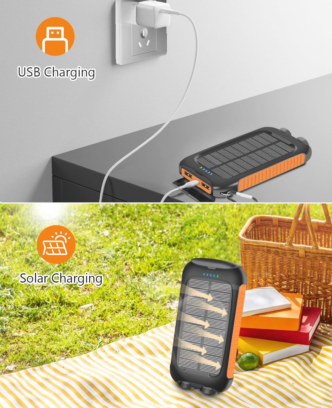 𝟮𝟬𝟮4 𝙐𝙥𝙜𝙧𝙖𝙙𝙚 Solar Power Bank, Solar Charger, 38800mAh Outdoor Portable Charger, External Battery Pack 5V/3.1A Fast Charger Type C Ports with LED Flashlights, Perfect for Travel Camping