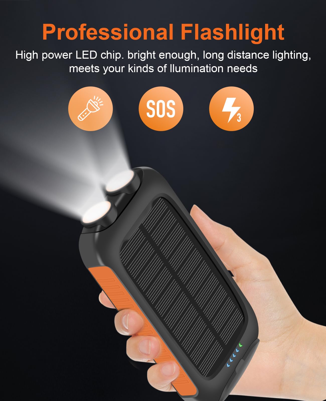 𝟮𝟬𝟮4 𝙐𝙥𝙜𝙧𝙖𝙙𝙚 Solar Power Bank, Solar Charger, 38800mAh Outdoor Portable Charger, External Battery Pack 5V/3.1A Fast Charger Type C Ports with LED Flashlights, Perfect for Travel Camping