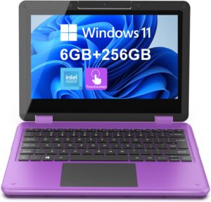 awow purple touchscreen 2 in 1 laptop, 11.6" fhd purple intel 4 core celeron n4120 processor 6gb ram 256gb m.2 ssd storage kids gift convertible laptop