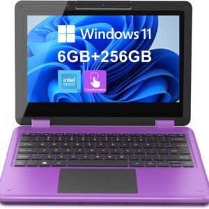 AWOW Purple Touchscreen 2 in 1 Laptop, 11.6" FHD Purple Intel 4 Core Celeron N4120 Processor 6GB RAM 256GB M.2 SSD Storage Kids Gift Convertible Laptop