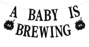 a baby is brewing banner, halloween theme baby first birthday/baby shower/gender reveal/pregnancy celebration party decoration supplies, black glitter