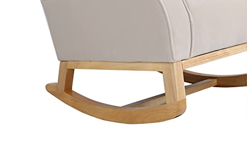 GIA Modern Nursery Rocking Chair Comfy Velvet Upholstered Glider Arm Rocker Padded Seat with High Backrest for Bedroom Living Room,Wooden Frame, Beige