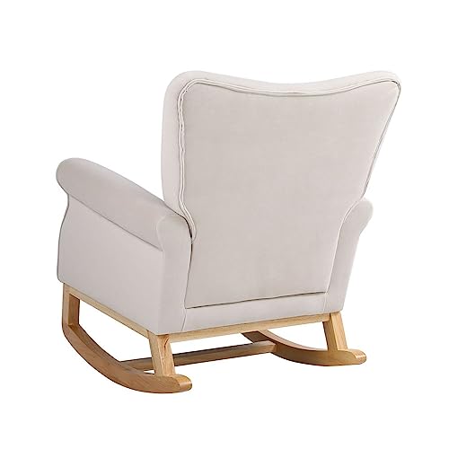 GIA Modern Nursery Rocking Chair Comfy Velvet Upholstered Glider Arm Rocker Padded Seat with High Backrest for Bedroom Living Room,Wooden Frame, Beige