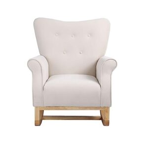 GIA Modern Nursery Rocking Chair Comfy Velvet Upholstered Glider Arm Rocker Padded Seat with High Backrest for Bedroom Living Room,Wooden Frame, Beige