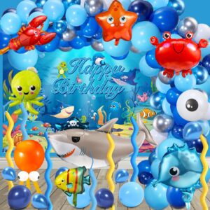 capoda 143 pcs sea party supplies birthday backdrop ocean animal balloons ocean theme birthday party decorations ocean balloons background banner for ocean beach underwater birthday decor