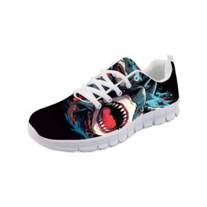 forchrinse shark print women’s men’s running shoes cool animal print walking tennis shoes soft lace up sport sneakers breathable