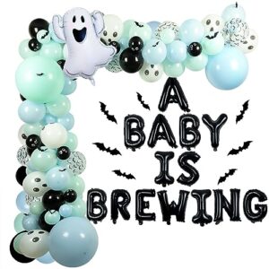 halloween balloon arch garland kit, a baby is brewing blue balloon arch with 3d wall stickers for halloween baby shower decorations for boy halloween gender reveal party supplies