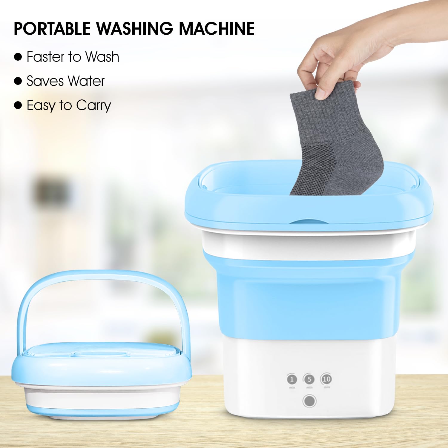 New Jalisco Portable Washing Machine, Foldable Mini Washing Machine, Small Washer for Baby Clothes, Underwear, or Small Items, Excellent Choice for Apartment, Dorm, Camping, RV (Blue)