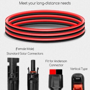12Ft Solar Panel Charge Cable Fit for Anderson Adapter and Solar Connectors, 10AWG Charge Extension Cable for Portable Power Stations Solar Generators (Vertical Head)