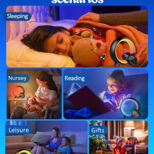 Smart Night Light for Kids,Wake Up Light Sunrise Alarm Clock,Ambient Light & Sleep Assistant 15 Soothing Sounds Baby Night Light,App,Bluetooth Speaker,Bedside Lamp,Timer,Remote Control,Ideal for GIF