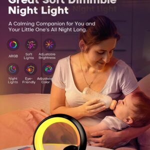 Smart Night Light for Kids,Wake Up Light Sunrise Alarm Clock,Ambient Light & Sleep Assistant 15 Soothing Sounds Baby Night Light,App,Bluetooth Speaker,Bedside Lamp,Timer,Remote Control,Ideal for GIF