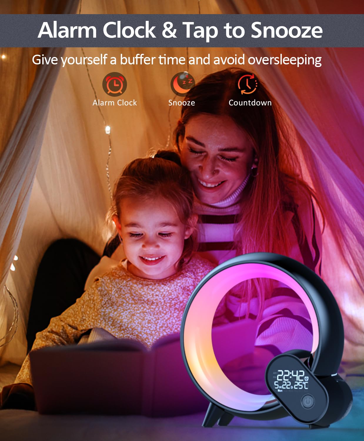 Smart Night Light for Kids,Wake Up Light Sunrise Alarm Clock,Ambient Light & Sleep Assistant 15 Soothing Sounds Baby Night Light,App,Bluetooth Speaker,Bedside Lamp,Timer,Remote Control,Ideal for GIF