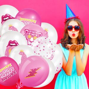 48 Pieces Preppy Hot Pink Y2k Party Balloons, 12 Inch Latex Pink Party Balloon Smile Face Retro Tiger Leopard Lip Prints Balloons for Girls Kid Birthday Early 2000s Party Decoration Supplies