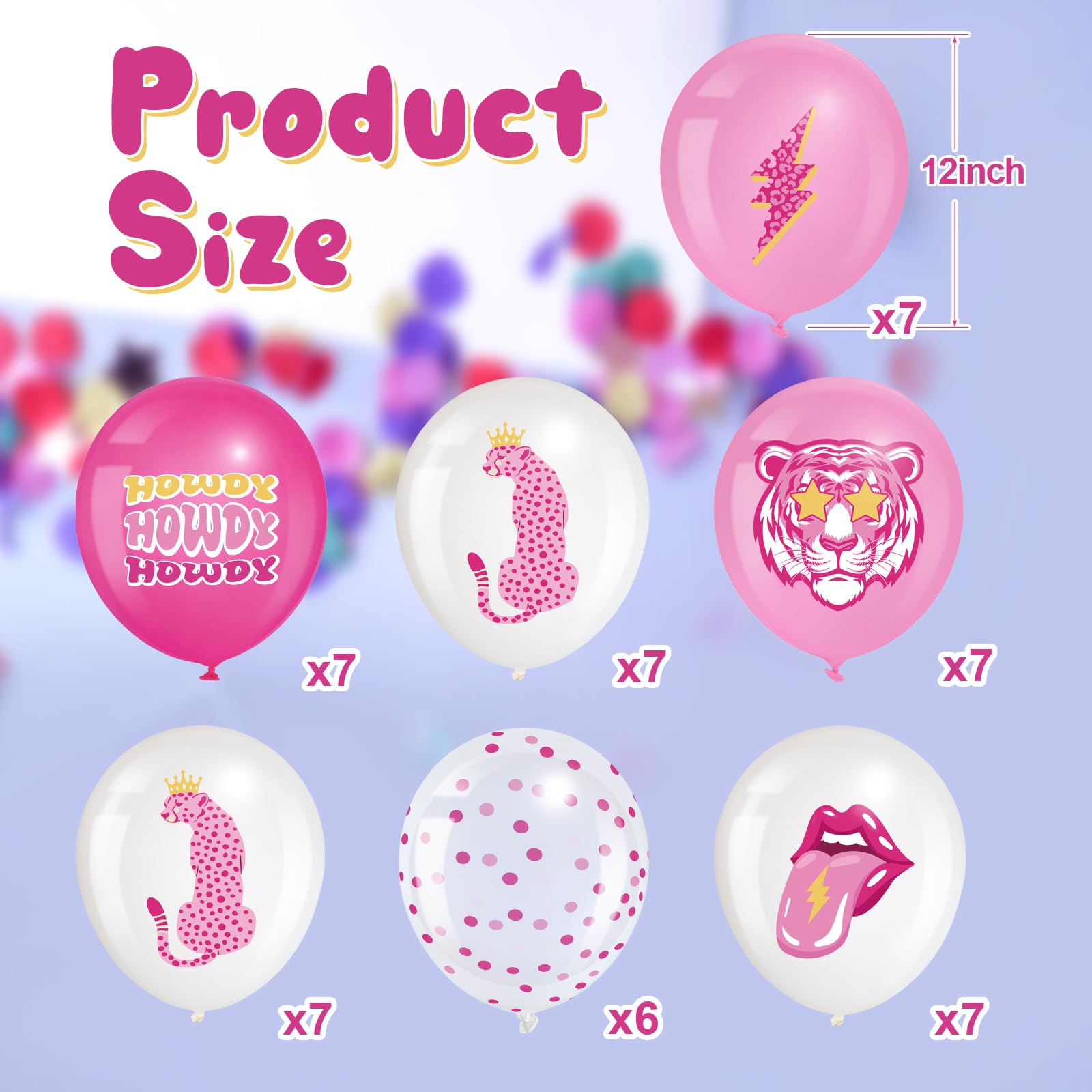 48 Pieces Preppy Hot Pink Y2k Party Balloons, 12 Inch Latex Pink Party Balloon Smile Face Retro Tiger Leopard Lip Prints Balloons for Girls Kid Birthday Early 2000s Party Decoration Supplies