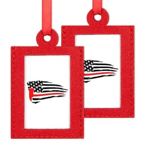 Firefighter Red Line American Flag Christmas Photo Frames Ornament Felt Hanging Picture Frame Christmas Tree Hanging Decor 2PCS