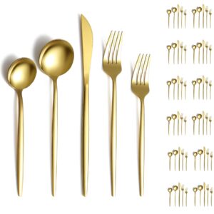 evanda gold silverware set 60 piece service for 12, titanium gold plated stainless steel flatware set, knives forks spoons cutlery set for wedding, parties, birthday, restauroom, dishwasher safe
