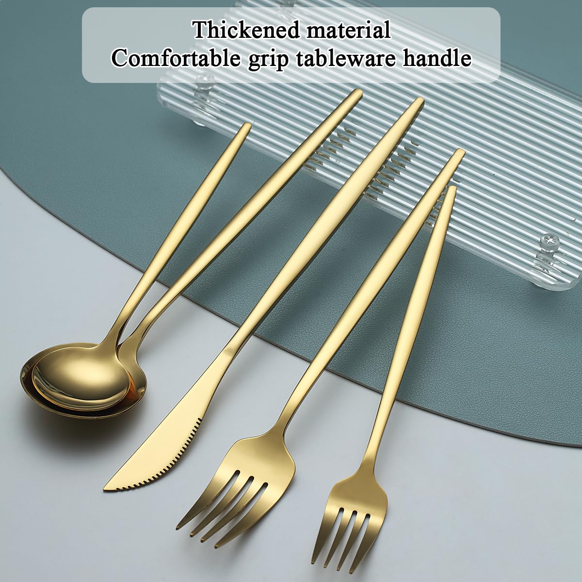 Evanda Gold Silverware Set 60 Piece Service for 12, Titanium Gold Plated Stainless Steel Flatware Set, Knives Forks Spoons Cutlery Set for Wedding, Parties, Birthday, Restauroom, Dishwasher Safe