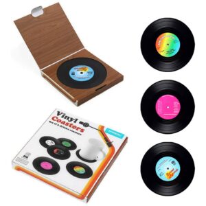 Coasters for Drinks with Gift Box Retro Disk Vinyl Record CD Coasters Set of 6 Non-Slip and Perfect for Restaurant/Bar/Party/Cake Decoration