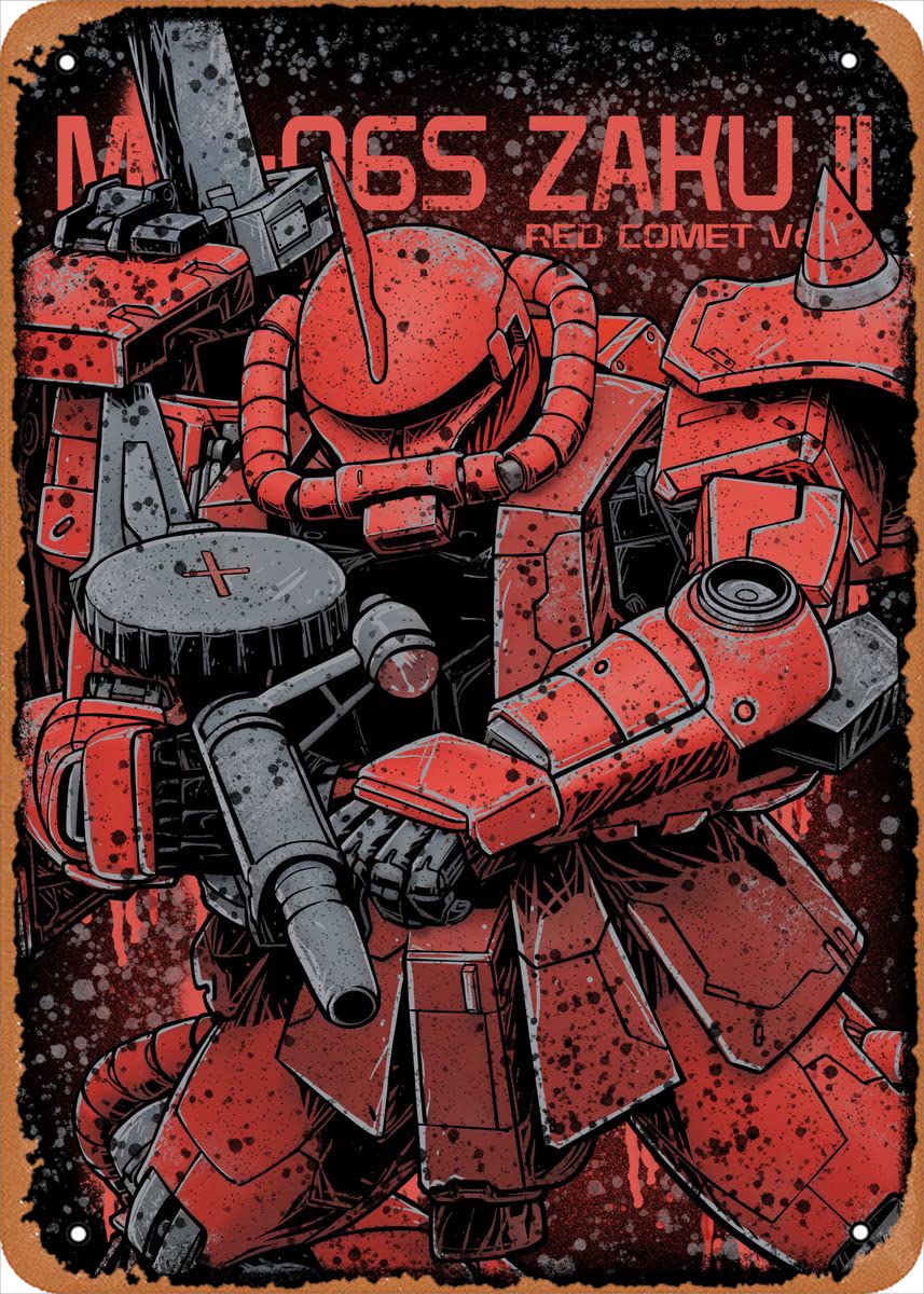 Muecddoa Anime Metal Poster Gundams figure poster metal tin sign MS 06S ZAKU II Wall Art Decor Tin Sign-8x12inchQ