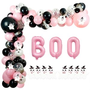halloween balloon arch garland kit, 122pcs pink black halloween balloons decorations with ghost-pattern cards for halloween themed baby shower decorations halloween day party decorations