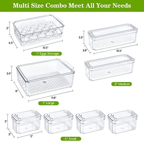 YKIOKE 10 Pack Refrigerator Pantry Organizer Bins & 8 Pack Fridge Organizer with Egg Holder (18 Pack)