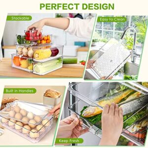 YKIOKE 10 Pack Refrigerator Pantry Organizer Bins & 8 Pack Fridge Organizer with Egg Holder (18 Pack)