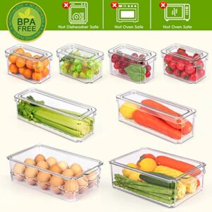 YKIOKE 10 Pack Refrigerator Pantry Organizer Bins & 8 Pack Fridge Organizer with Egg Holder (18 Pack)