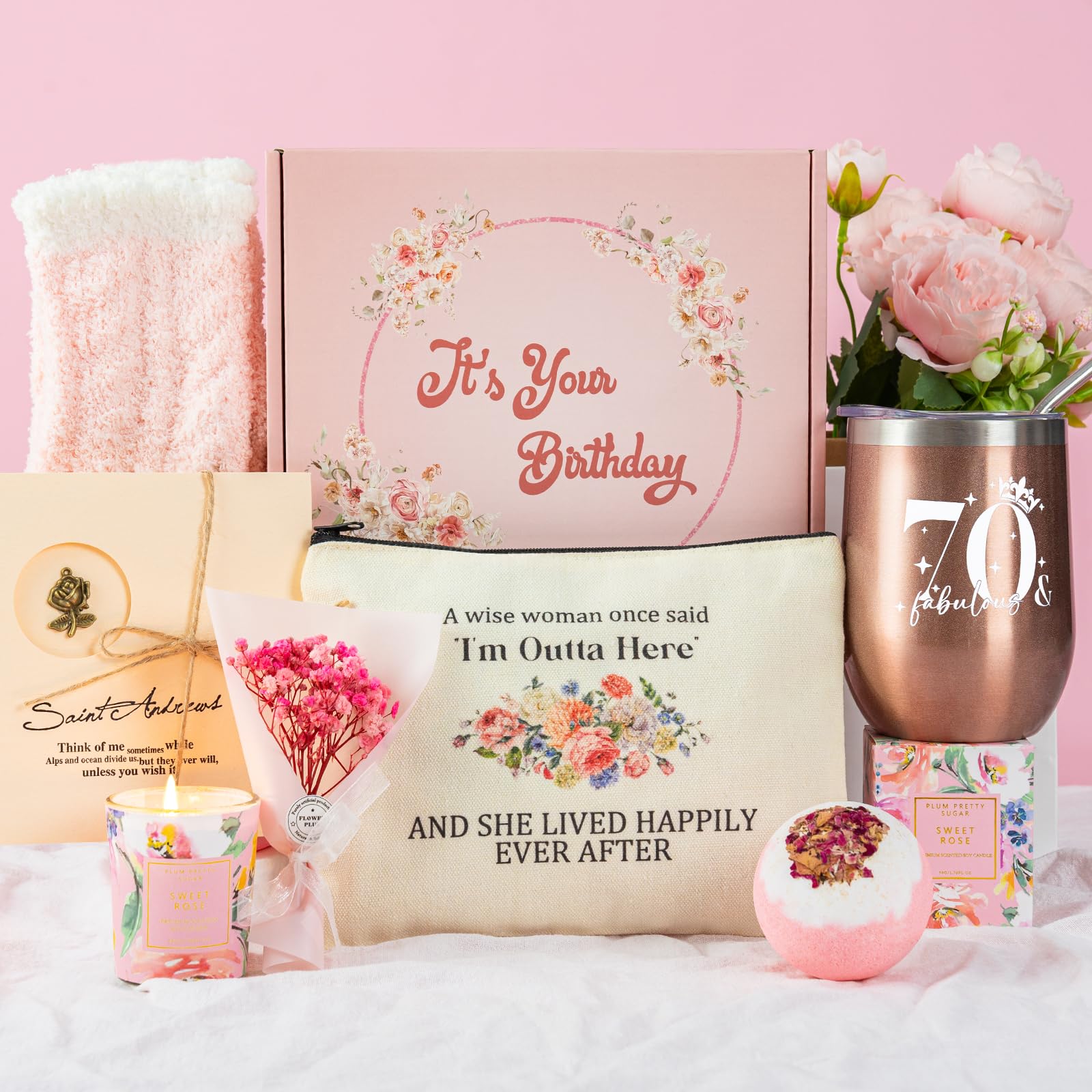 Birthday Gifts for Women, 70th Fabulous Spa Gift Baskets Set for Mom Wife Grandma Best Friends Sister Her, Unique Thank You Gifts Bulk Birthday Decorations Idea Gifts for Women Who Have Everything