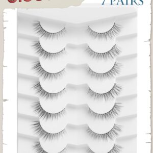 Cat Eye Lashes Natural Look Wispy Foxy Eye Lashes Pack 3D Volume Faux Mink Eyelashes C Curl Thin Band False Eyelashes 9 mm 7 Pairs S6