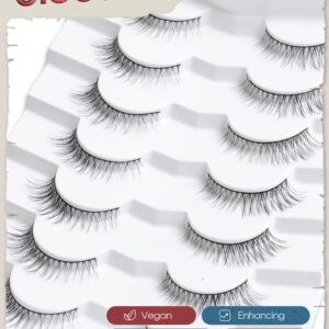 Cat Eye Lashes Natural Look Wispy Foxy Eye Lashes Pack 3D Volume Faux Mink Eyelashes C Curl Thin Band False Eyelashes 9 mm 7 Pairs S6