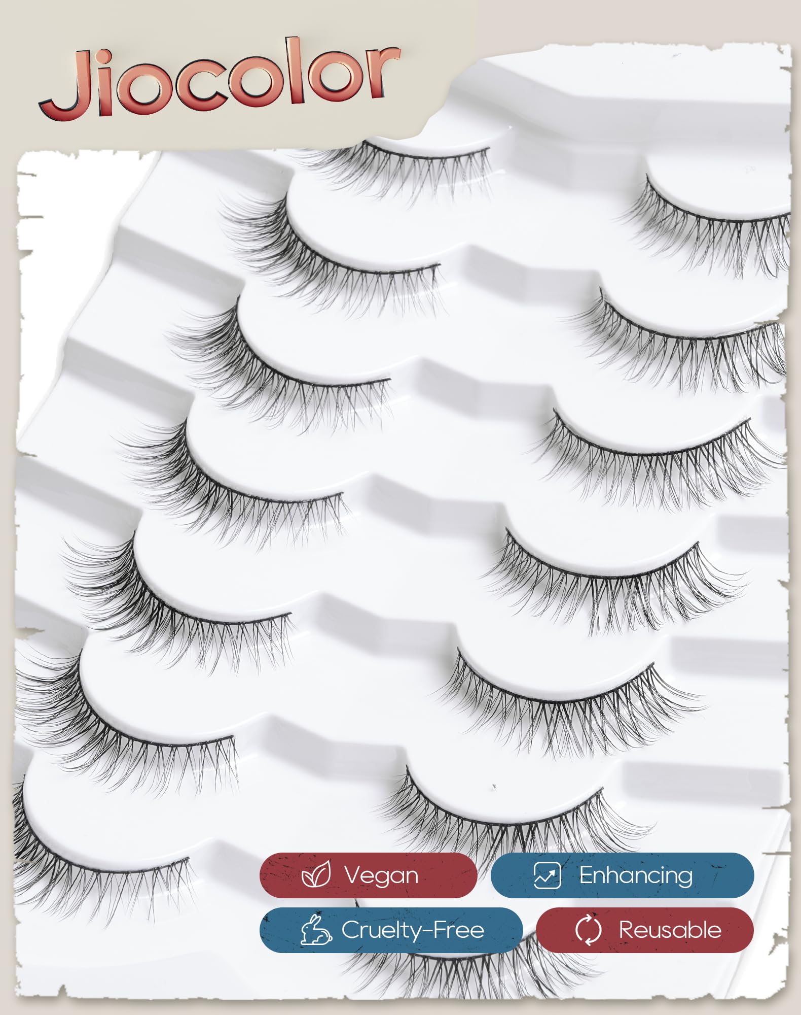 Cat Eye Lashes Natural Look Wispy Foxy Eye Lashes Pack 3D Volume Faux Mink Eyelashes C Curl Thin Band False Eyelashes 9 mm 7 Pairs S6