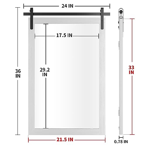 White Framed Bathroom Mirror, 24x36 Inch Wood Frame Vanity Mirror, Farmhouse Wall Mounted Rectangle Barn Door Dressing Mirrors (Lean/Vertical)