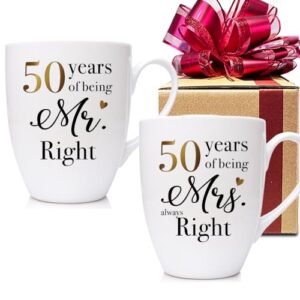 Dnuiyses 2 Pieces 50th Mr Right & Mrs Always Right Mug, 50 Years of Being Mr Mrs Always Right Present with Gold Foil Design Anniversary Wedding Gifts for Friends Parents Grandparents Couple-115