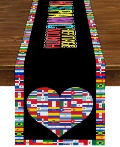 nepnuser hispanic heritage month table runner love heart latino countries flags decoration home kitchen dining room decor (13" x 72")
