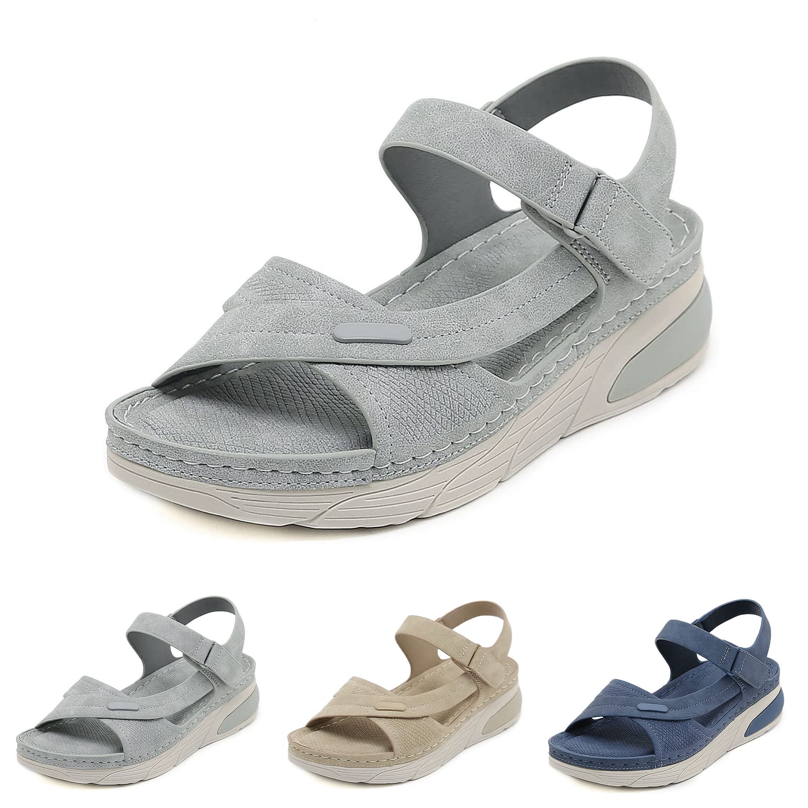 YTINGNICE Women's Comfortable Walking Sandals Summer Athletic Hiking Sandals Beach Outdoor Light Weight Water Sandals (Grey,US 7.5-8/EU 39)